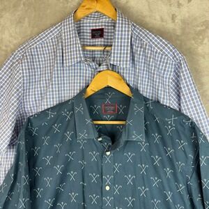 Lot of 2 UNTUCKit Mens XXXL Short Sleeve Button Down Shirts Plaid Golf Blue Teal